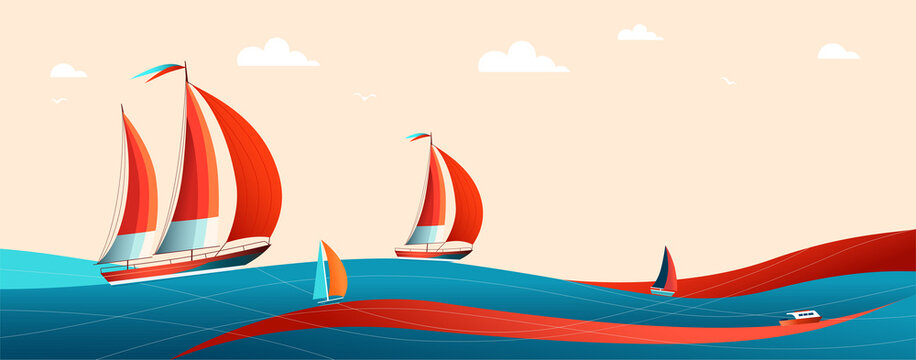 Yacht club web banner with sail boat