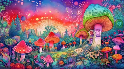 Obraz na płótnie Canvas Surreal psychedelic landscape. fantastic mushrooms