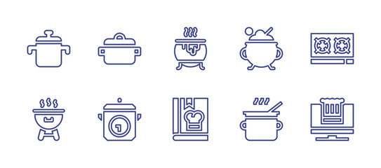 Cooking line icon set. Editable stroke. Vector illustration. Containing cooking pot, cauldron, stove, barbecue, cooking, cook.