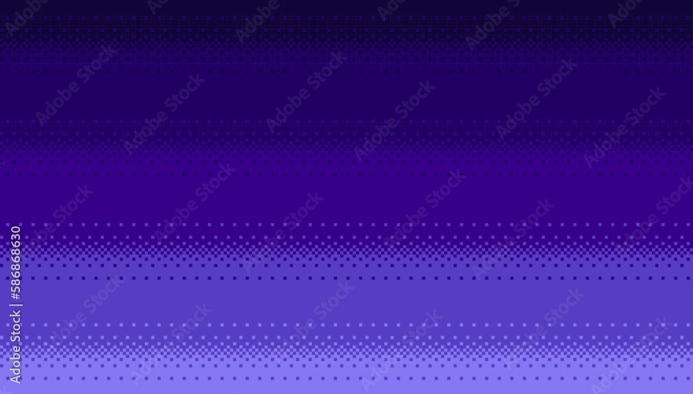 Poster purple seamless background in pixel art style. 8 bit dithering gradient backdrop. vector illustratio