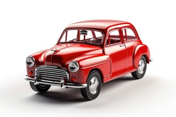 miniature red toy car isolated on a white background. Generative AI