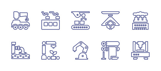 Industry line icon set. Editable stroke. Vector illustration. Containing industrial robot, industrial, robotic arm, industry, waste water, production, robot arm, printer, laser.
