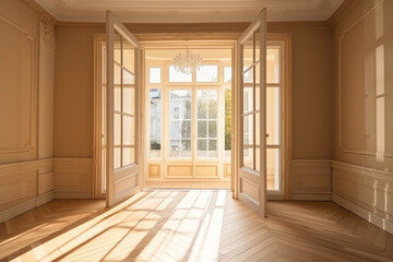 Obraz premium Empty room, light thing through, generative ai