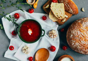 Ukrainian borsch, red-beet soup