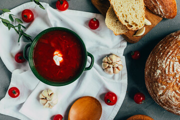 Ukrainian borsch, red-beet soup