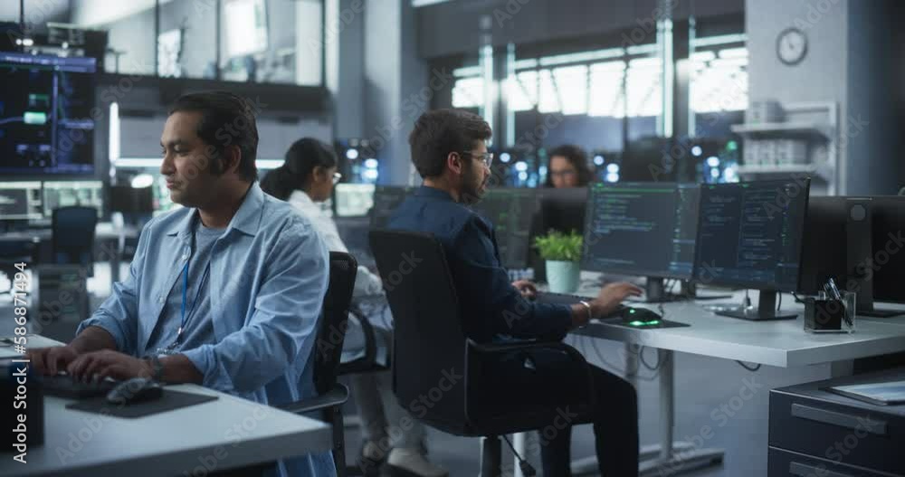 Leinwandbilder Team of Talented Young Indian Professionals Working in a Technological Research and Development Agency in South Asia. Computer Screens with Software Code and Artificial Intelligence Projects