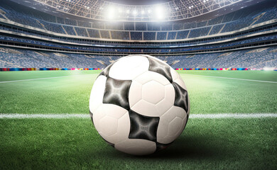 Soccer ball, football stadium Generative AI