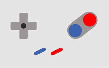 Gaming & creative concept flat design. Vector illustration computer game competition. One simple remote joystick in the center with big buttons & shapes or shapes for geek gamers on black background