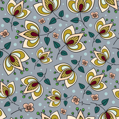 Vector seamless pattern with beautiful flowers.