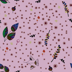 Vector seamless pattern with different plants.