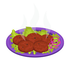 Meat cutlets with greenery, and vegetables. Vector graphic.	
