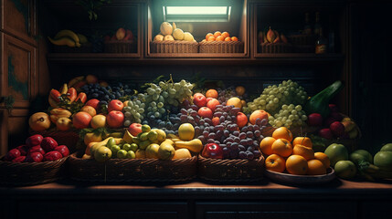 Fruits and vegetables a grocery store. Generative Ai