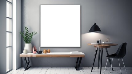 one big mock-up wall decor frame is hanging in minimal style, empty frame in living room, , mockup idea, Generative Ai