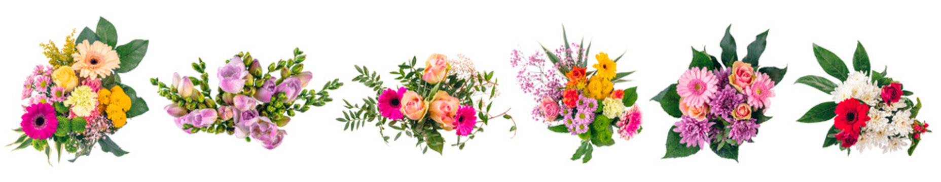 Fototapeta Flowers bouquets and wreaths collection, set isolated on transparent white background