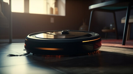 Robotic vacuum in the living room. Generative Ai