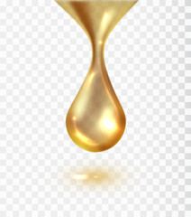 Big yellow drop liquid isolated on transparent background. Realistic collagen droplet.