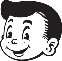 Vintage kids 60s style young kids . Retro comics black and white ink drawing, American cartoon advertising illustration.