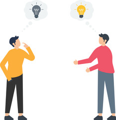 Problem solving skill to think of solutions, solve difficult issues, resolution illustration, help trouble, confused people, giving lightbulb solutions
