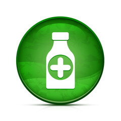 Pills bottle icon on classy splash green round button illustration