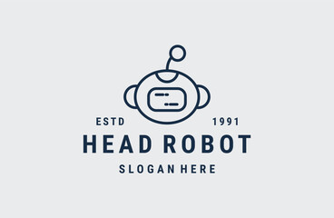 Head robot logo vector icon illustration hipster vintage retro .