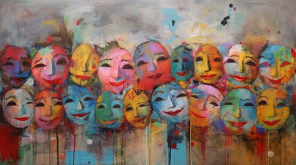 abstract background, artistic abstract face portrait crowd of people in pastel tone color, Generative Ai