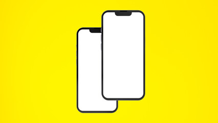 Two Phones on a Yellow Background Mockup. 3d Render, modern design.