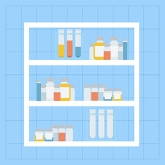 Shelf with medical jars and test tubes
