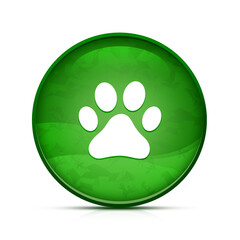 Dog or cat paw print icon on classy splash green round button illustration