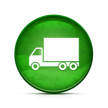 Truck icon on classy splash green round button illustration