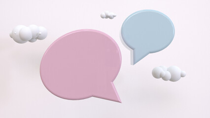 Two speech bubble talk or comment. 3d rendering on pastel background. 3d render illustration.