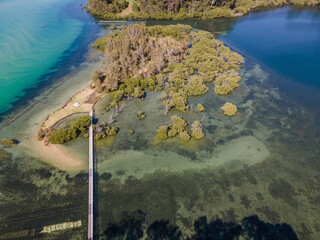 Lewis Island at high tide from a drone, Narooma, NSW, February 2023
