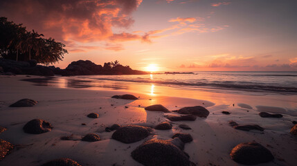 Fototapeta na wymiar Sunset on a tropical beach. Sunset in the Caribbean sea