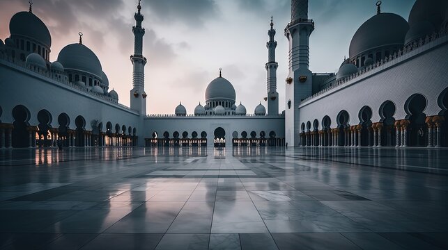 beautiful mosque courtyard in holy beautiful atmosphere, Generative Ai