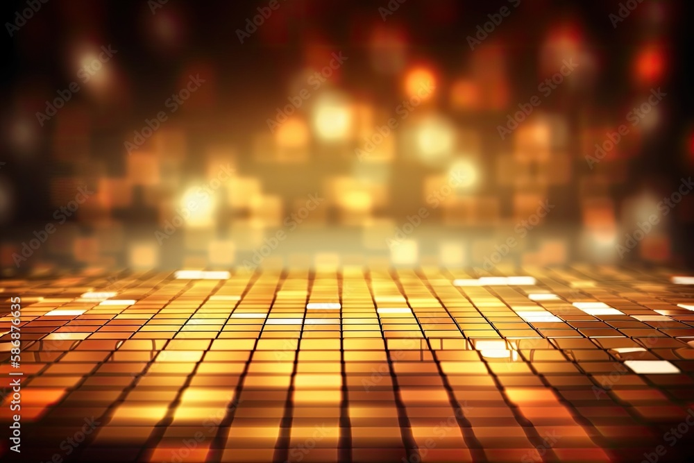 Poster abstract tiled floor with colorful lights shining on it. generative ai