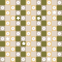 Abstract Tiny Colorful Squares Small Flowers Geometric Retro Pattern Trendy Pastel Fashion Colors Perfect for Allover Fabric Print or Wrapping Paper Cute Design