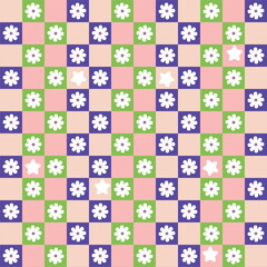 Abstract Tiny Colorful Squares Small Flowers Geometric Retro Pattern Trendy Pastel Fashion Colors Perfect for Allover Fabric Print or Wrapping Paper Cute Design