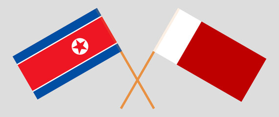 Crossed flags of North Korea and Dubai. Official colors. Correct proportion