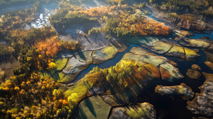 Obraz premium Rapa Valley. Aerial view. Beautiful Scandinavian scenery of Sweden. Generative AI