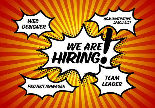 We are hiring minimalistic orange red flyer comic book style template