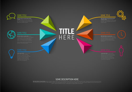 Infographic dark template with six elements