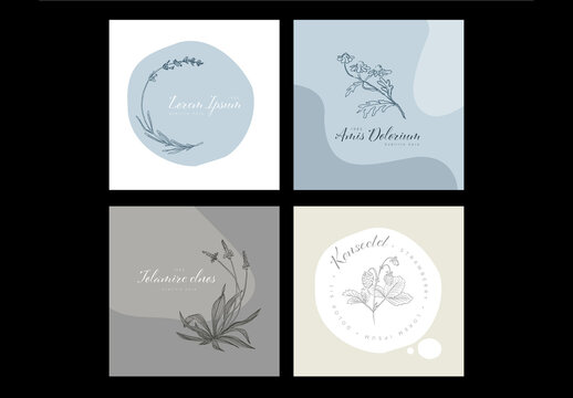 Minimalist floral logo title frames collection with circle spots