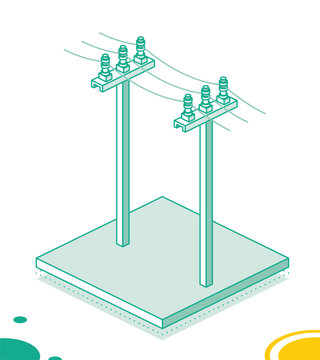 recommend clip art: Isometric Electric Poles Supporting High Voltage Power Line. Outline Concept Isolated on White Background.