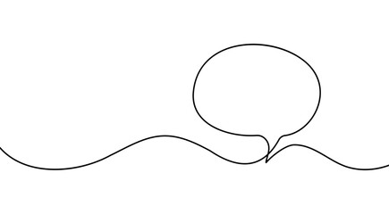 Speech bubble continuous one line art. Drawing dialogue speech bubble illustration. Continuous one line border text box, message element. Vector illustration