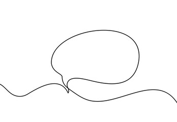 Speech bubble continuous one line art. Drawing dialogue speech bubble illustration. Continuous one line border text box, message element. Vector illustration