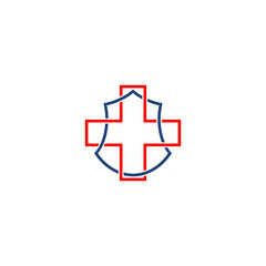 Medical health protection shield icon. Shield with medical cross logo isolated on white background