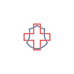 Obraz premium Medical health protection shield icon. Shield with medical cross logo isolated on white background