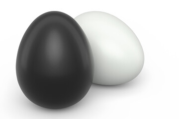 Farm raw organic black and white eggs for morning breakfast on white background