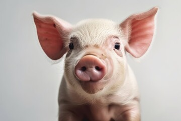 Cute, happy pig in portrait on a white background. Generative AI