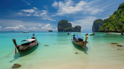 Fototapeta na wymiar tropical paradise seascape of Southeast Asia, Generative Ai not real place photography
