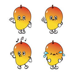 Funny cute Mango characters bundle set. Vector hand drawn doodle style traditional cartoon vintage, retro character illustration icon design. Isolated white background. Happy Mango
